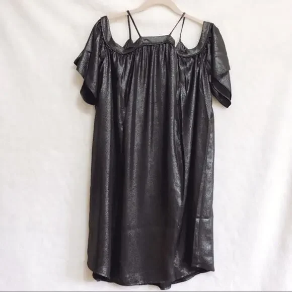LOFT Grey Metallic Cold Shoulder Swing Dress - Picture 8 of 8